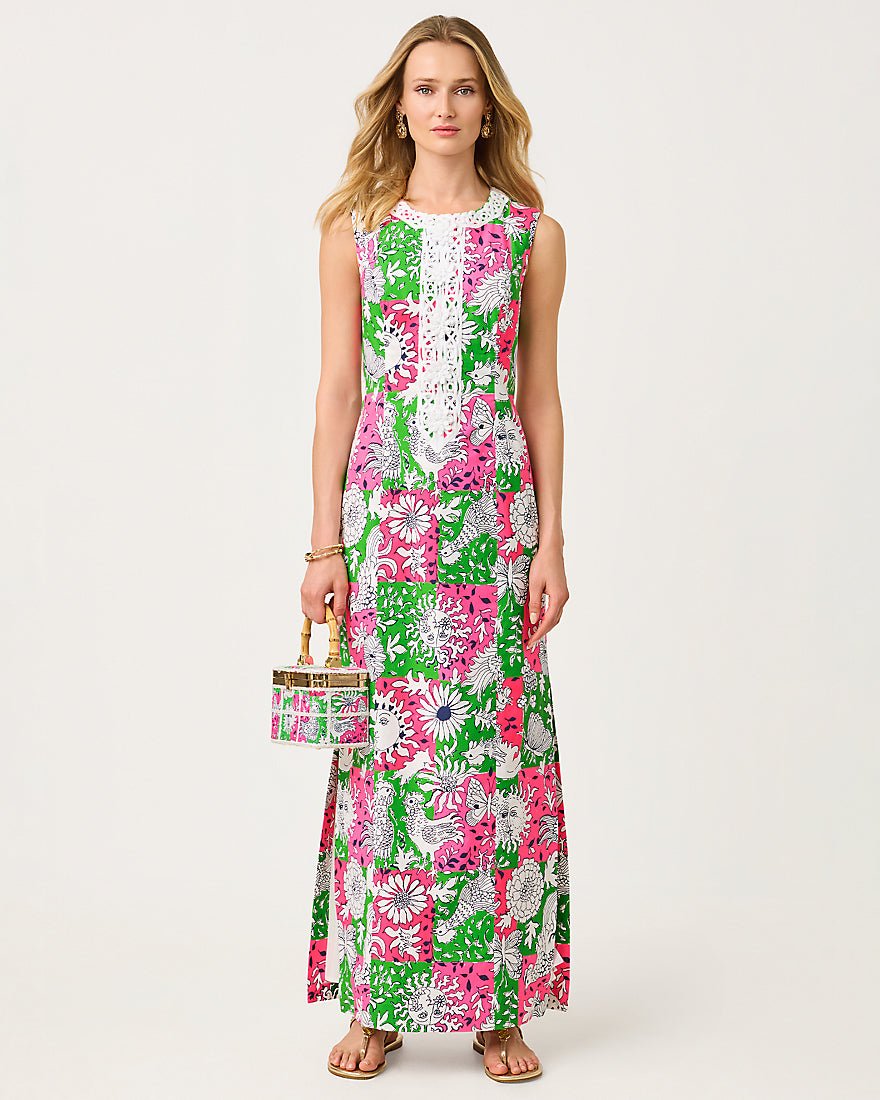 Lilly Pulitzer - Barberine Stretch Maxi Shift Dress - Cherry Blossom Pink Chicken Check