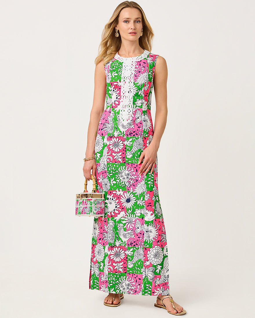 Lilly Pulitzer - Barberine Stretch Maxi Shift Dress - Cherry Blossom Pink Chicken Check