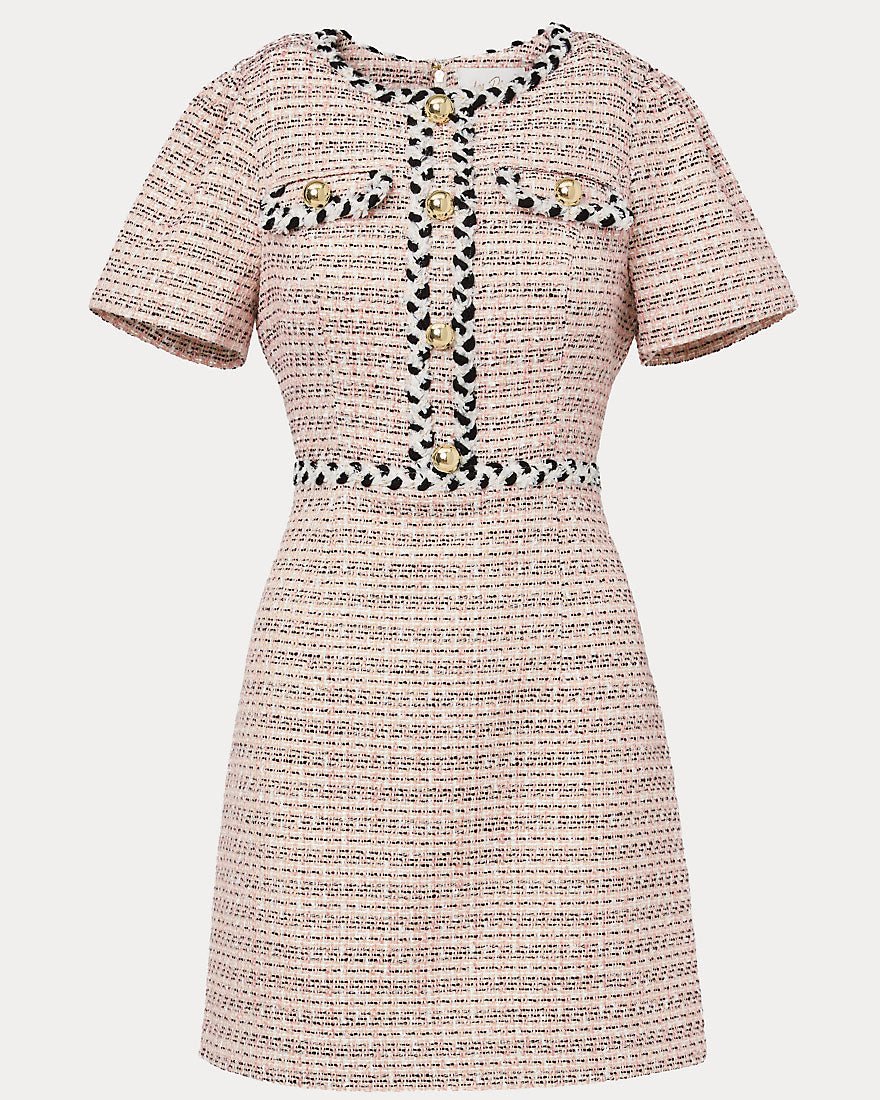 Lilly Pulitzer - Bernette Short Sleeve Boucle Shift Dress - Festival Bloom Ribbon Stripe Boucle