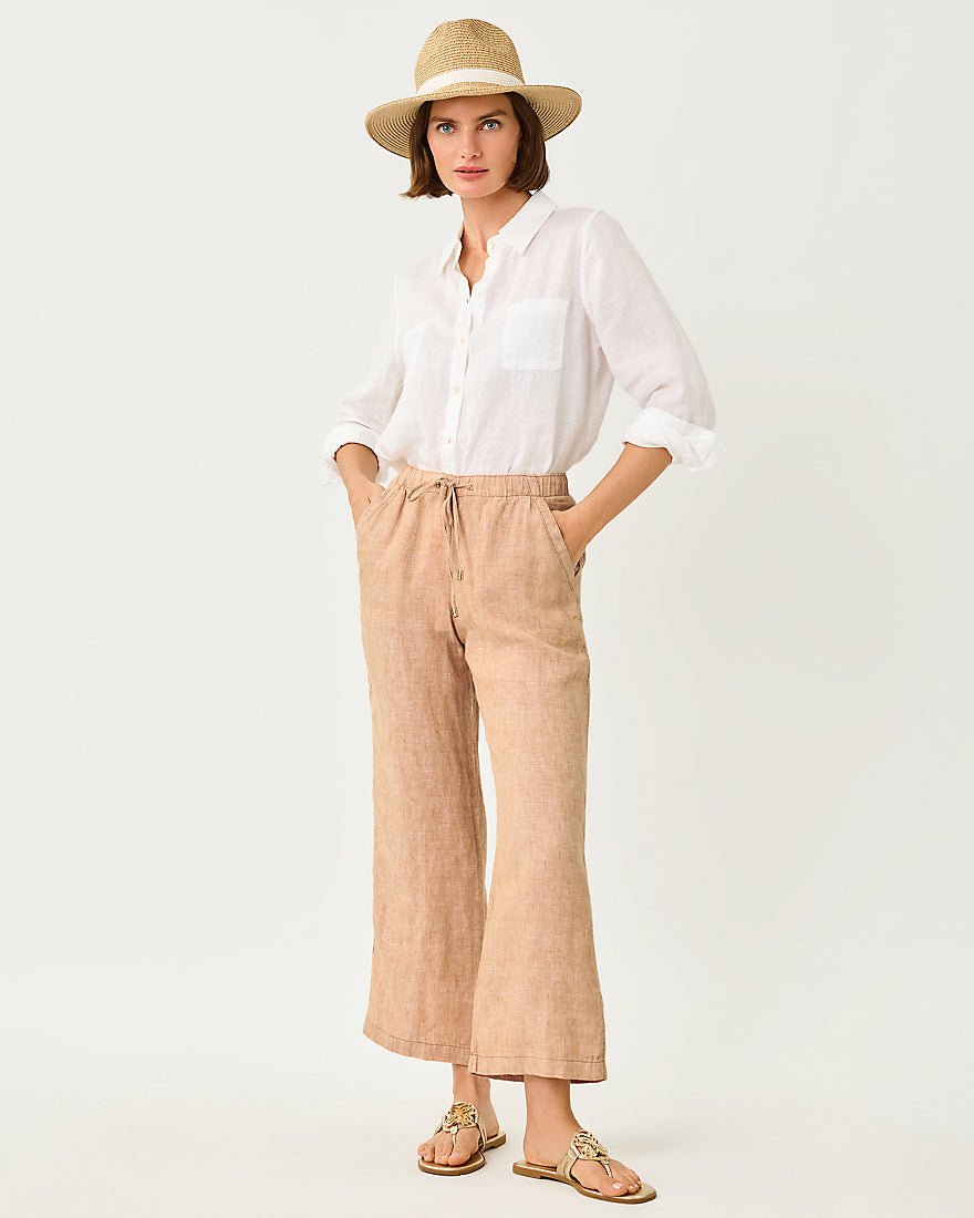 Lilly Pulitzer - Brawley Linen Crop Pant - Iced Latte X Resort White