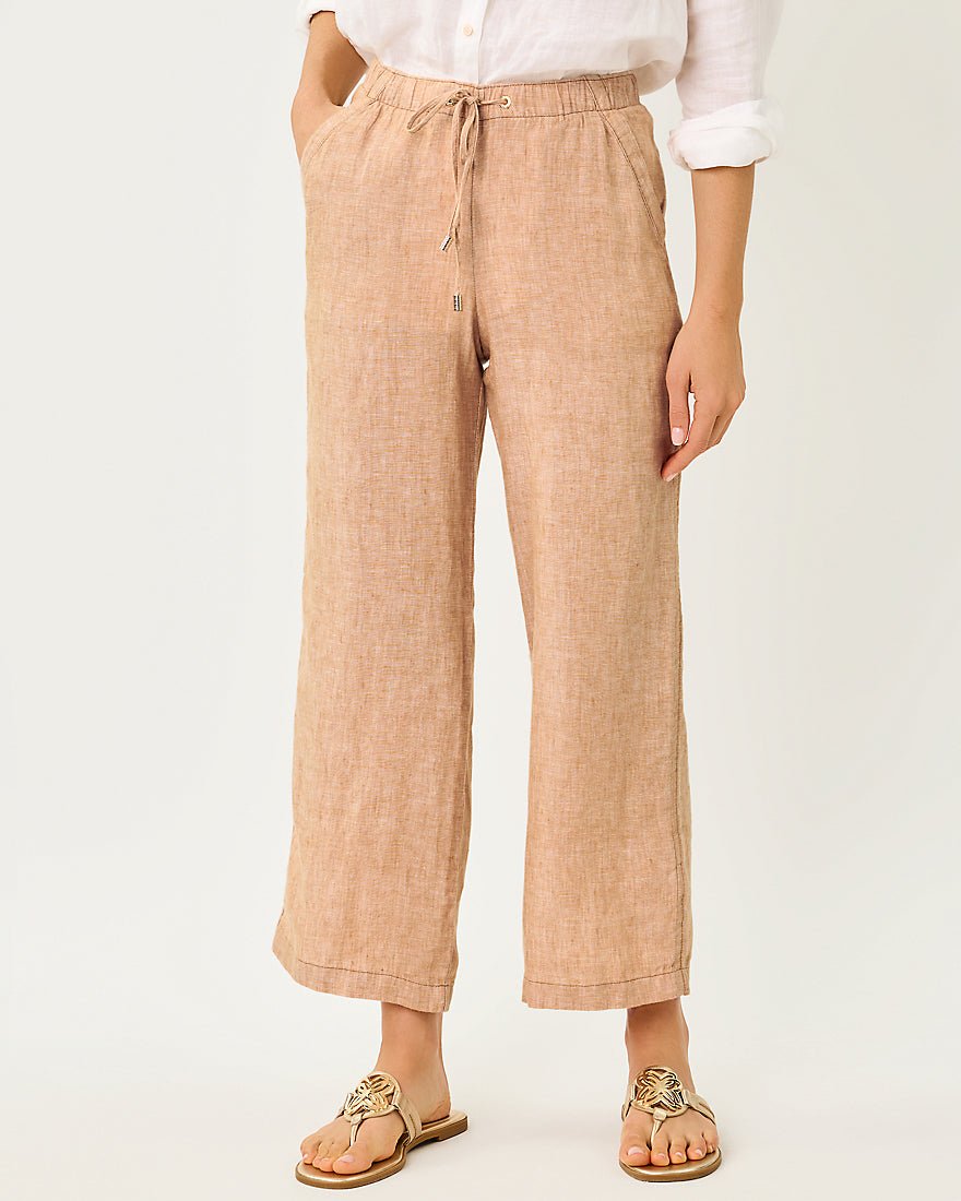 Lilly Pulitzer - Brawley Linen Crop Pant - Iced Latte X Resort White