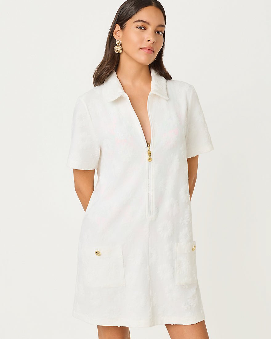 Lilly Pulitzer - Brayton Short Sleeve Terry Cover Up - Resort White Sunny Daisies Towel Terry