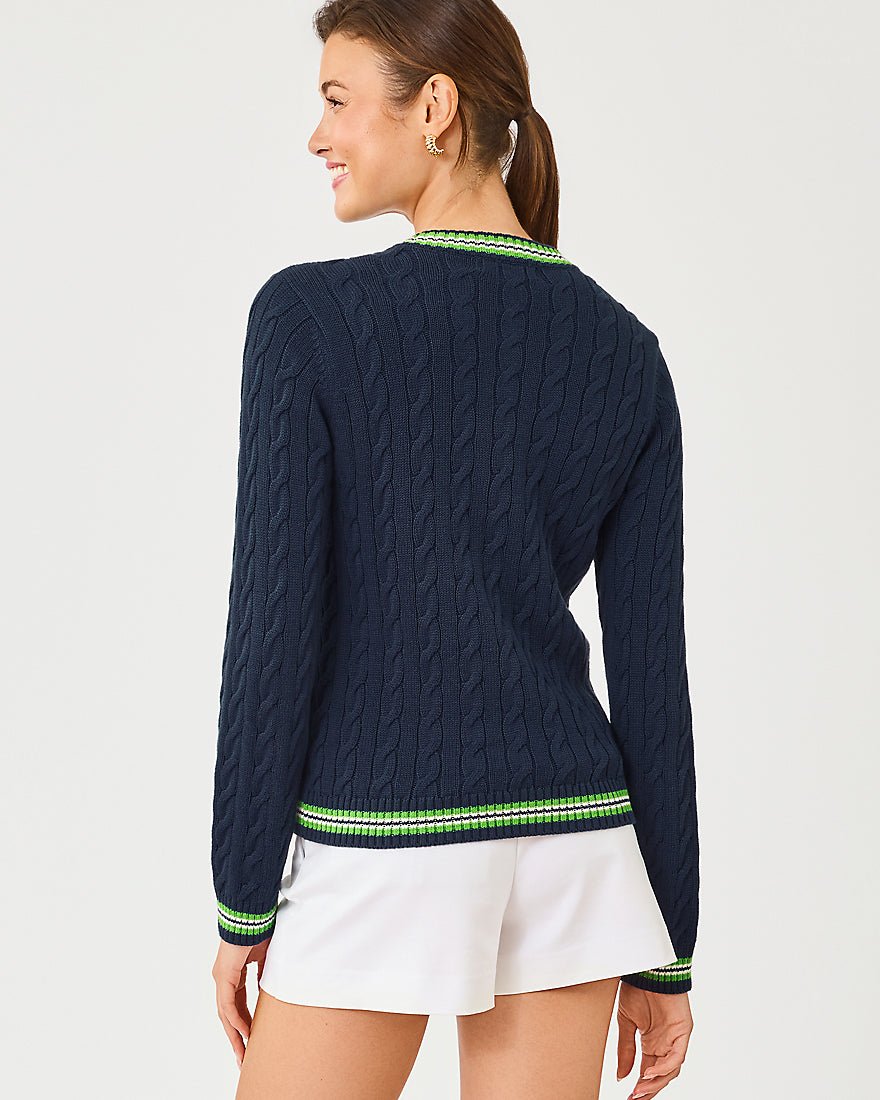 Lilly Pulitzer - Brockton Crew Neck Cardigan - Low Tide Navy X Chateau Green Tipping