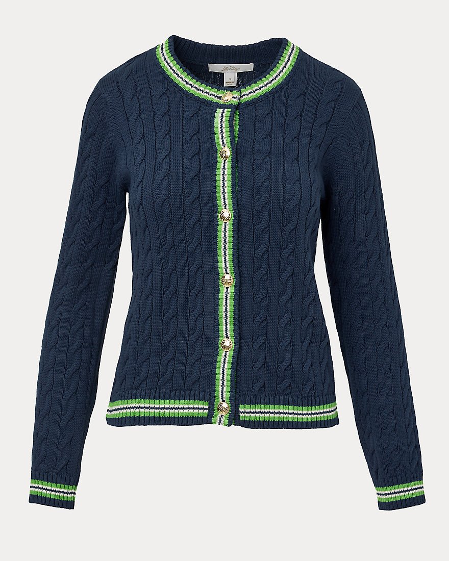 Lilly Pulitzer - Brockton Crew Neck Cardigan - Low Tide Navy X Chateau Green Tipping