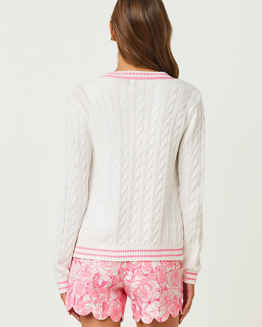 Lilly Pulitzer - Brockton Crew Neck Cardigan - Resort White X Conch Shell Pink Tipping