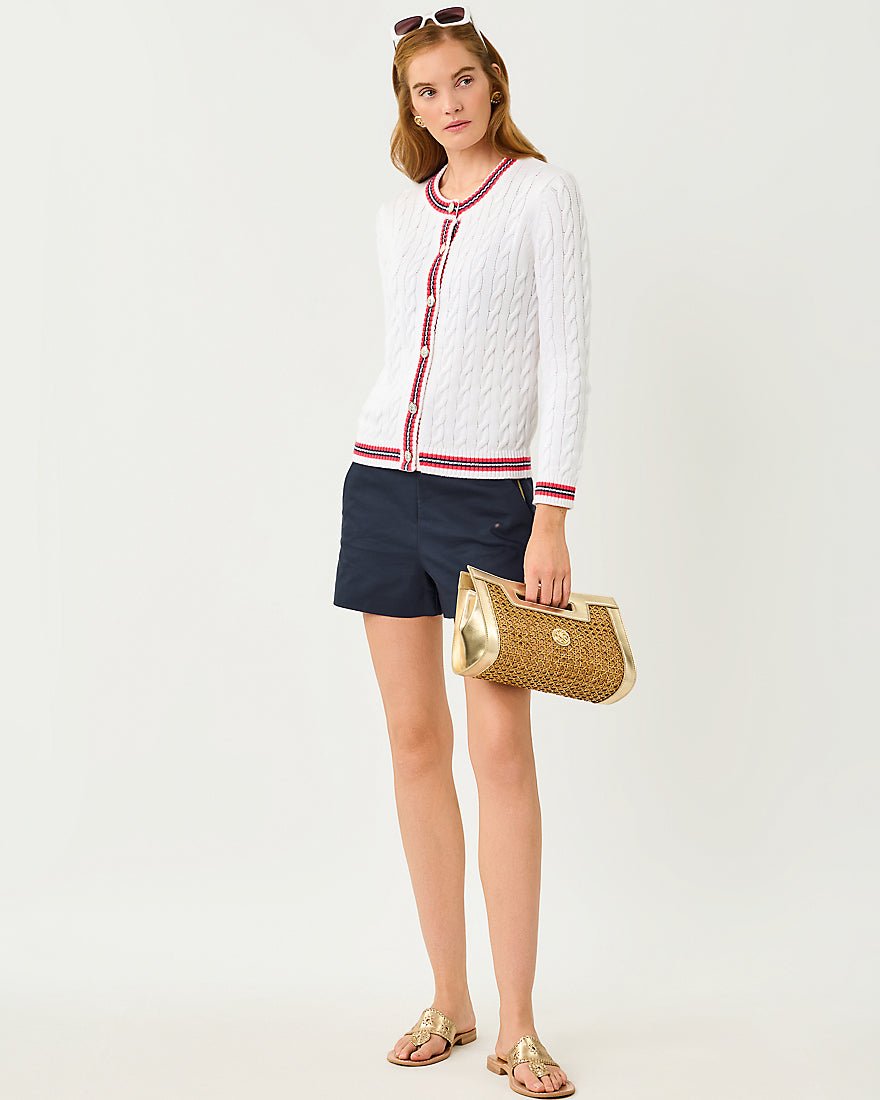 Lilly Pulitzer - Brockton Crew Neck Cardigan - Resort White X Paradise Punch Tipping