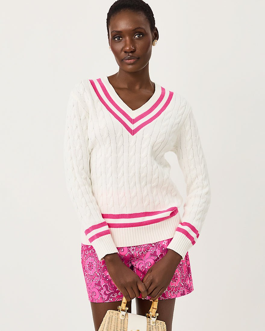Lilly Pulitzer - Brockton Sweater - Coconut X Pink Aster Tipping