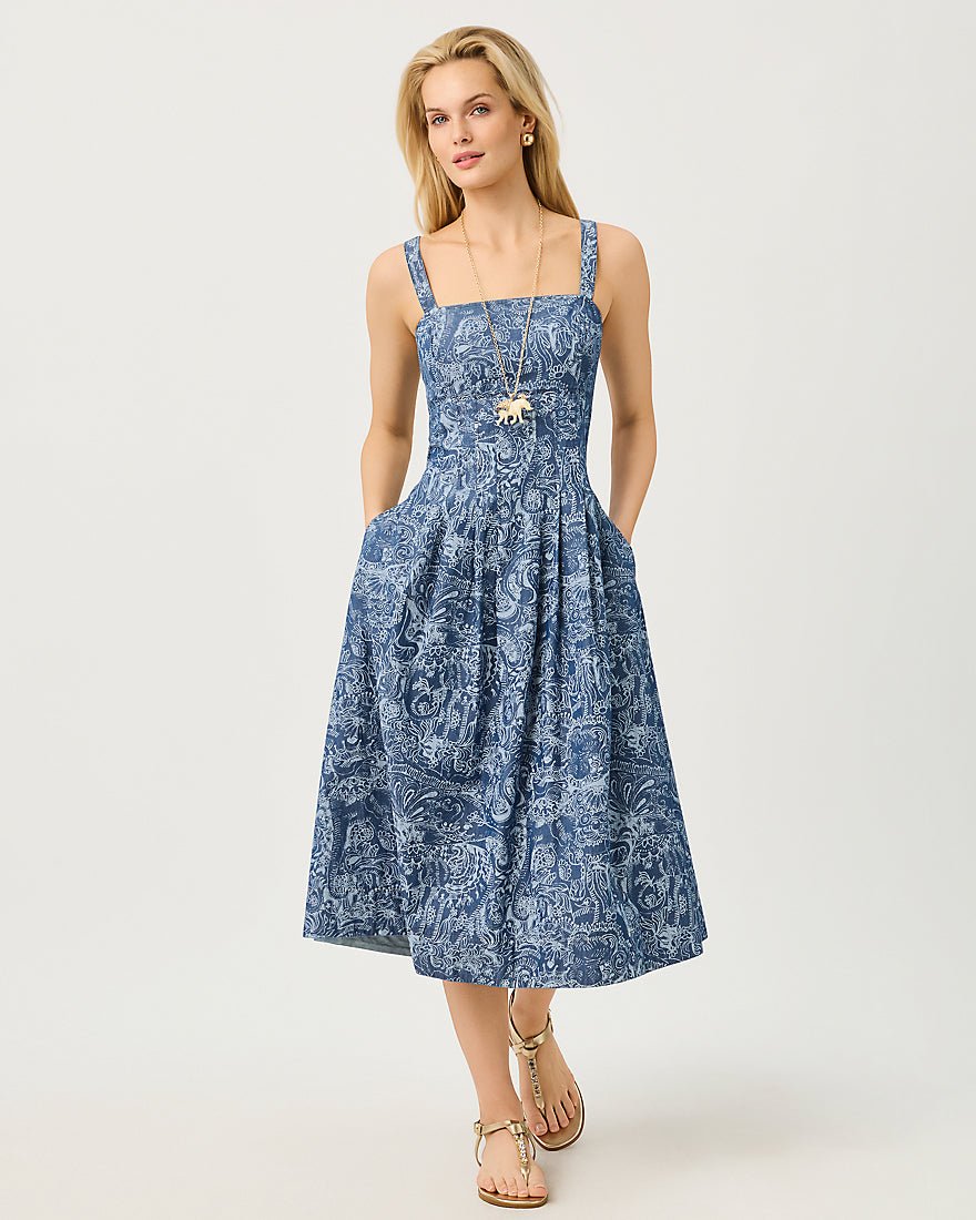 Lilly Pulitzer - Calloway Midi Dress - Indigo All Day Chambray Paisley Parade Pigment