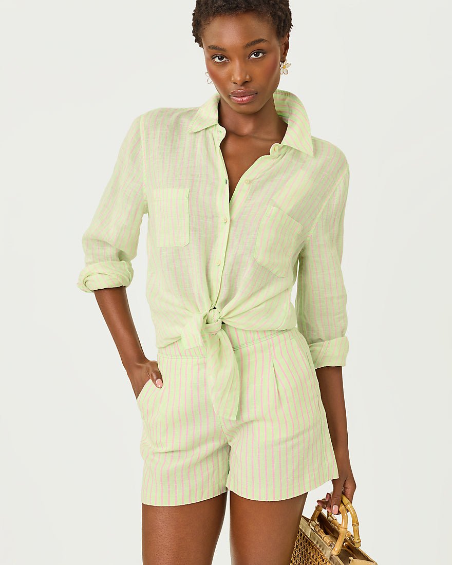 Lilly Pulitzer - Captina Linen Short - Pistachio Macaron X Conch Shell Pink Saint Tropez Stripe