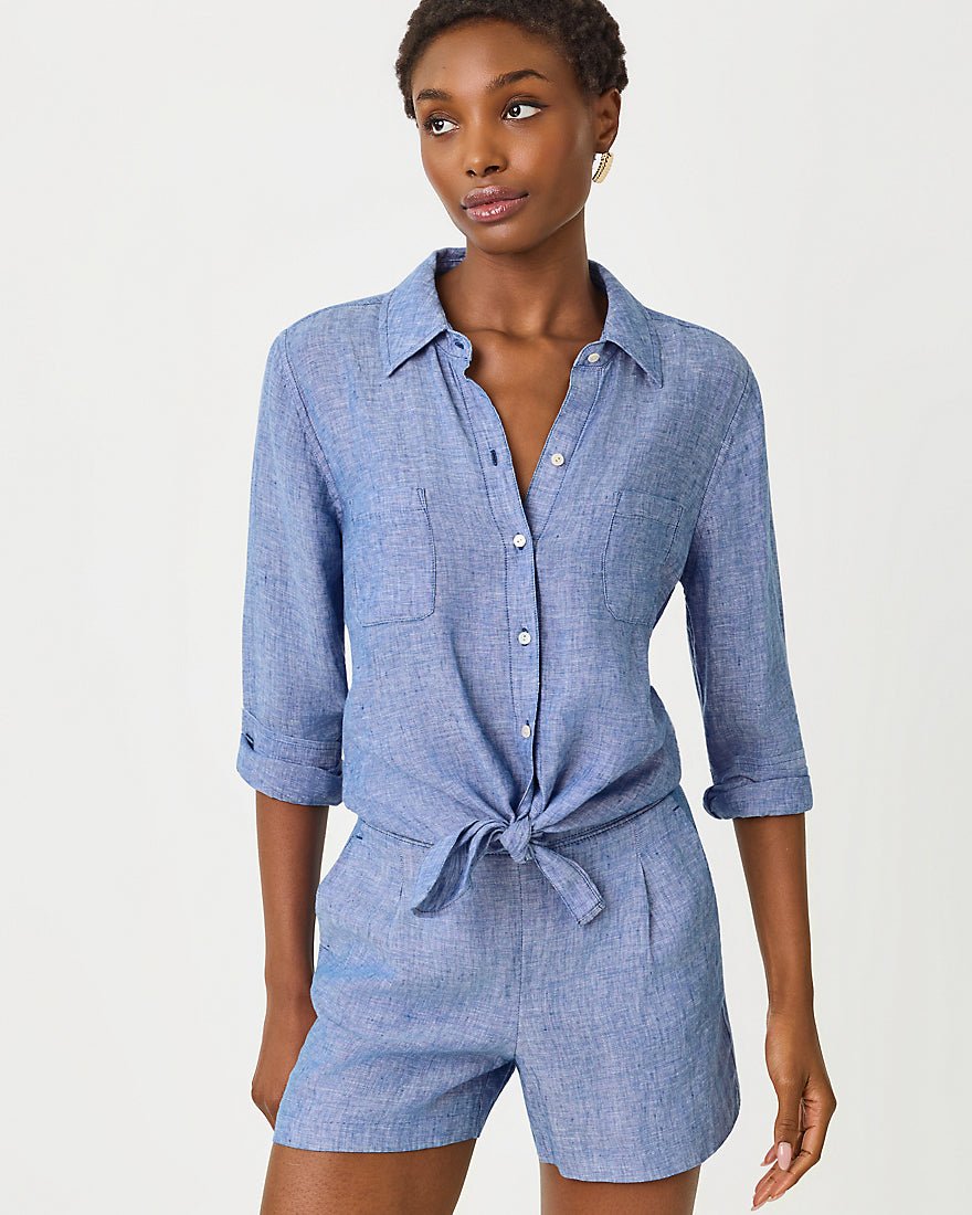 Lilly Pulitzer - Captina Linen Short - Starlight Navy X Resort White