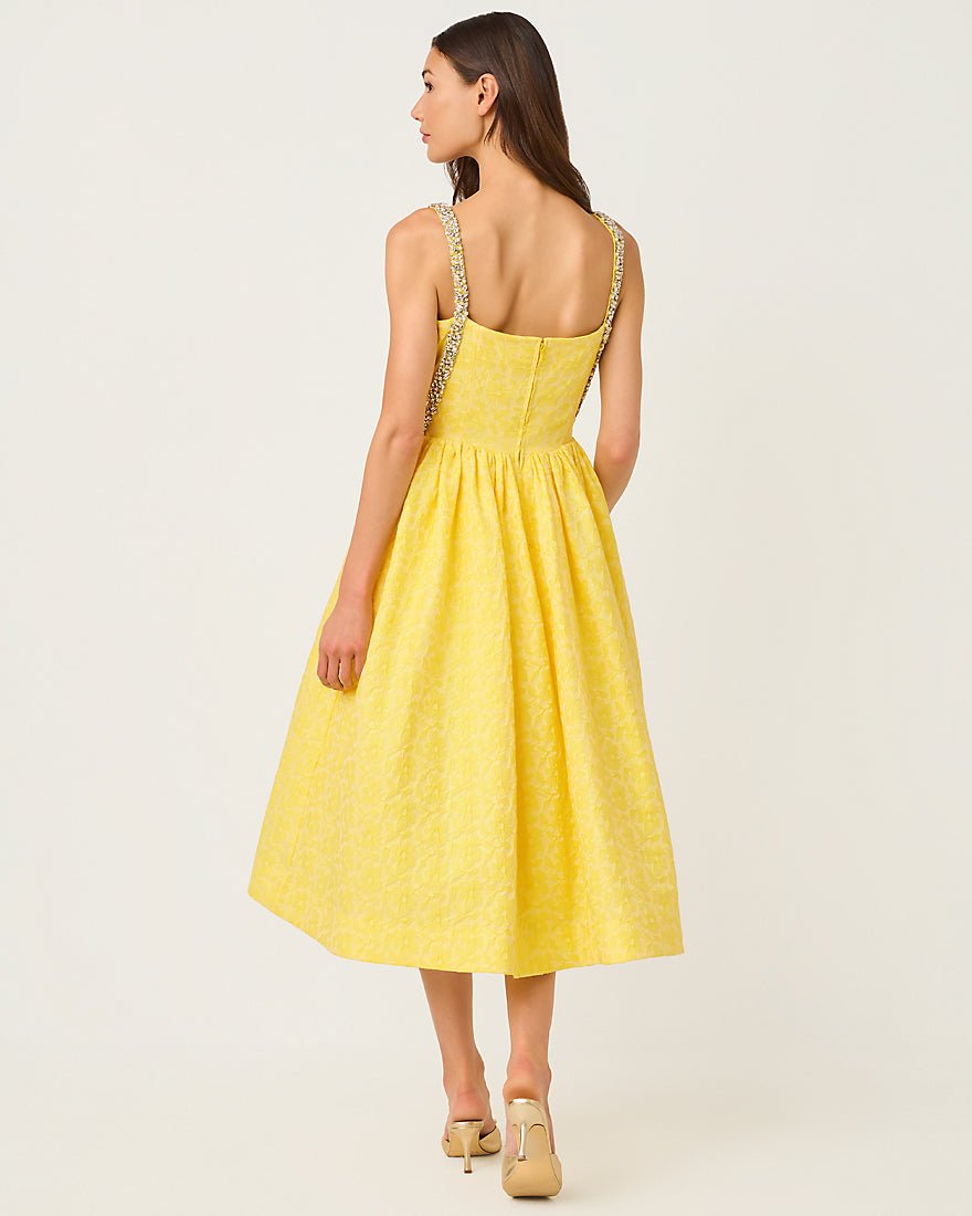 Lilly Pulitzer - Carlina Midi Dress - Estelle Yellow Iridescent Floral Jacquard