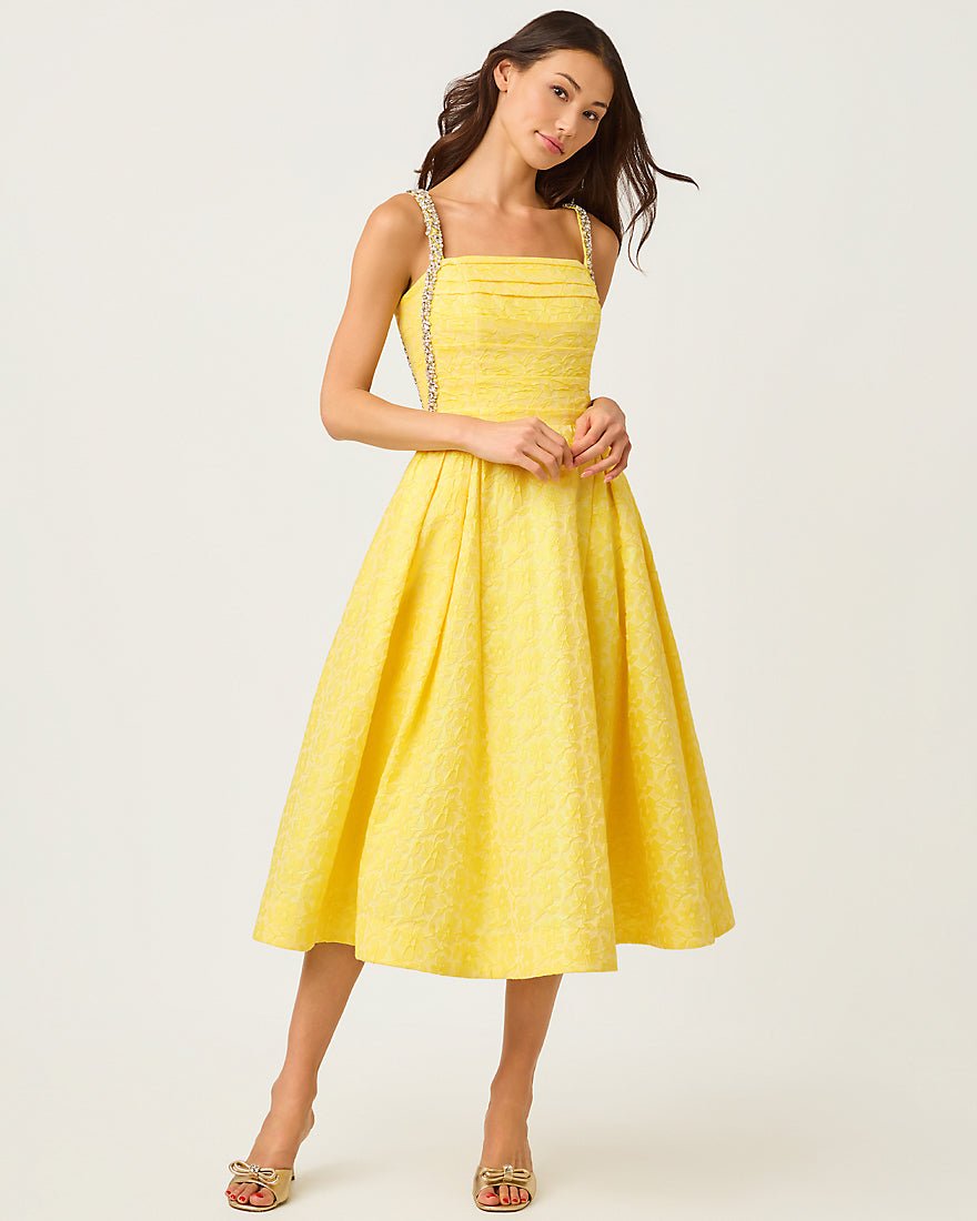 Lilly Pulitzer - Carlina Midi Dress - Estelle Yellow Iridescent Floral Jacquard