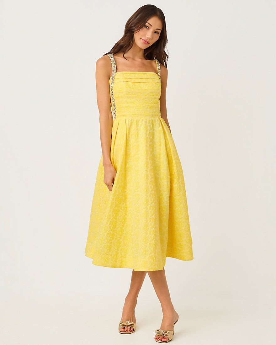 Lilly Pulitzer - Carlina Midi Dress - Estelle Yellow Iridescent Floral Jacquard