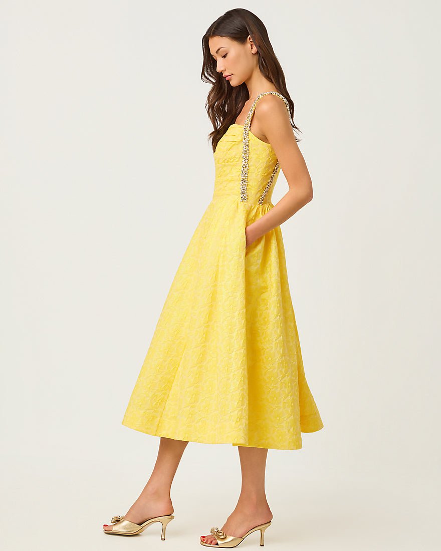 Lilly Pulitzer - Carlina Midi Dress - Estelle Yellow Iridescent Floral Jacquard