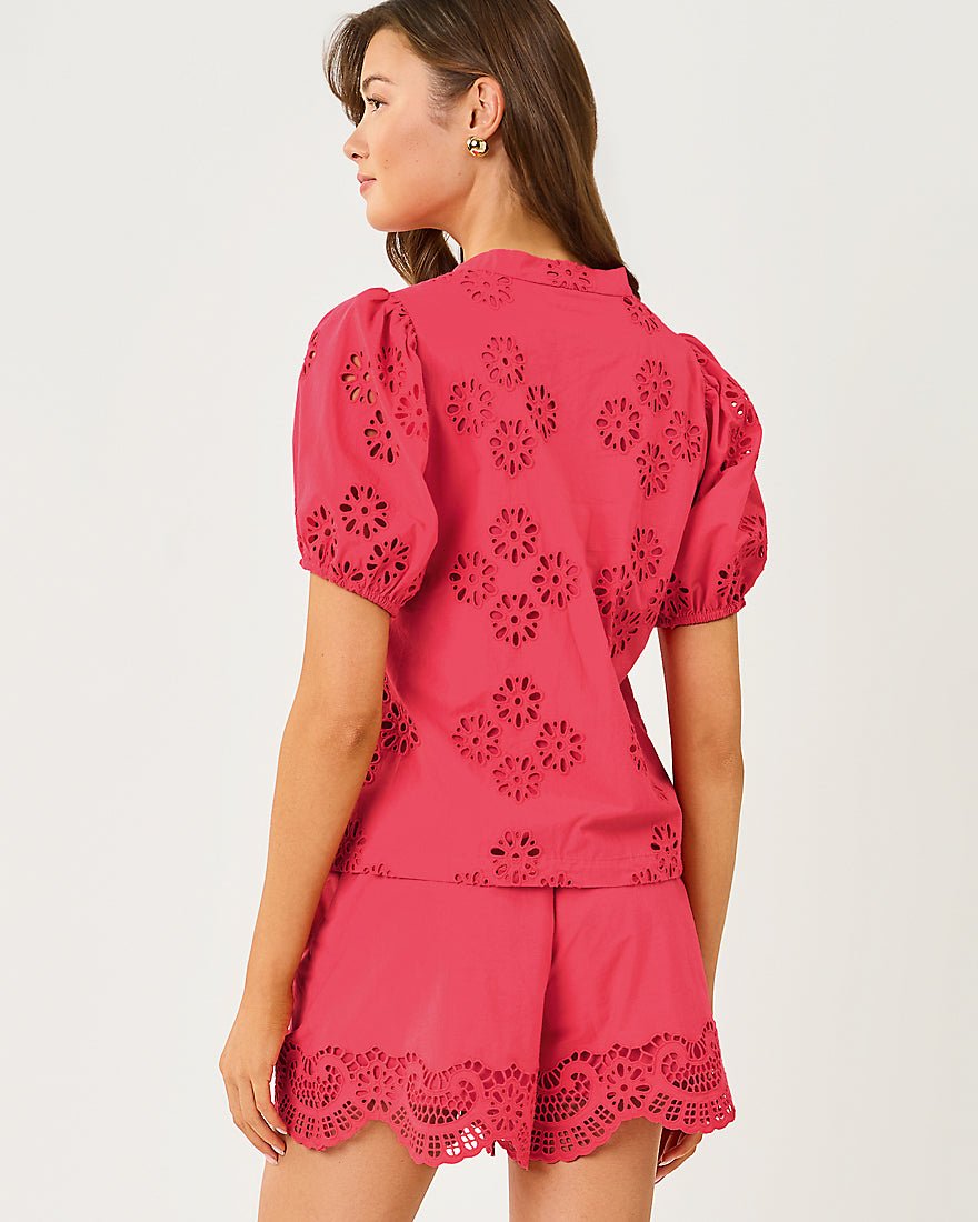 Lilly Pulitzer - Castine Short Sleeve Top - Paradise Punch Medallion Petals Eyelet