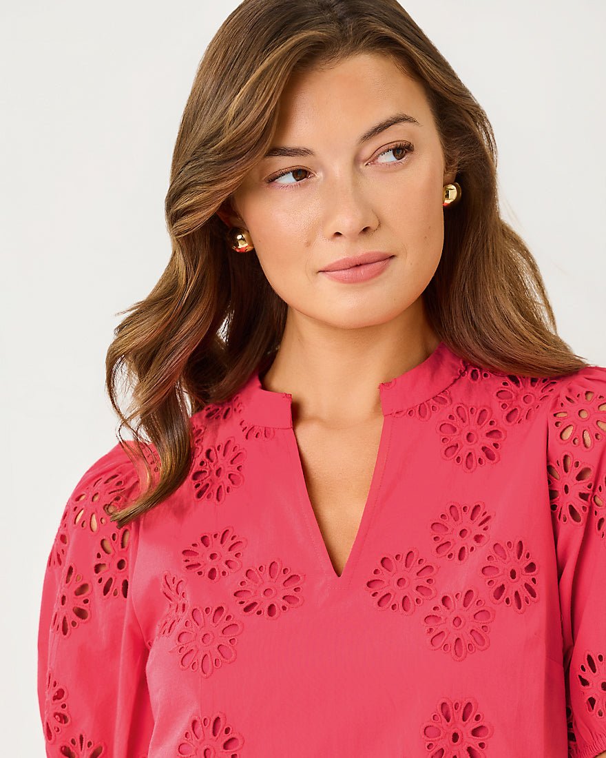 Lilly Pulitzer - Castine Short Sleeve Top - Paradise Punch Medallion Petals Eyelet