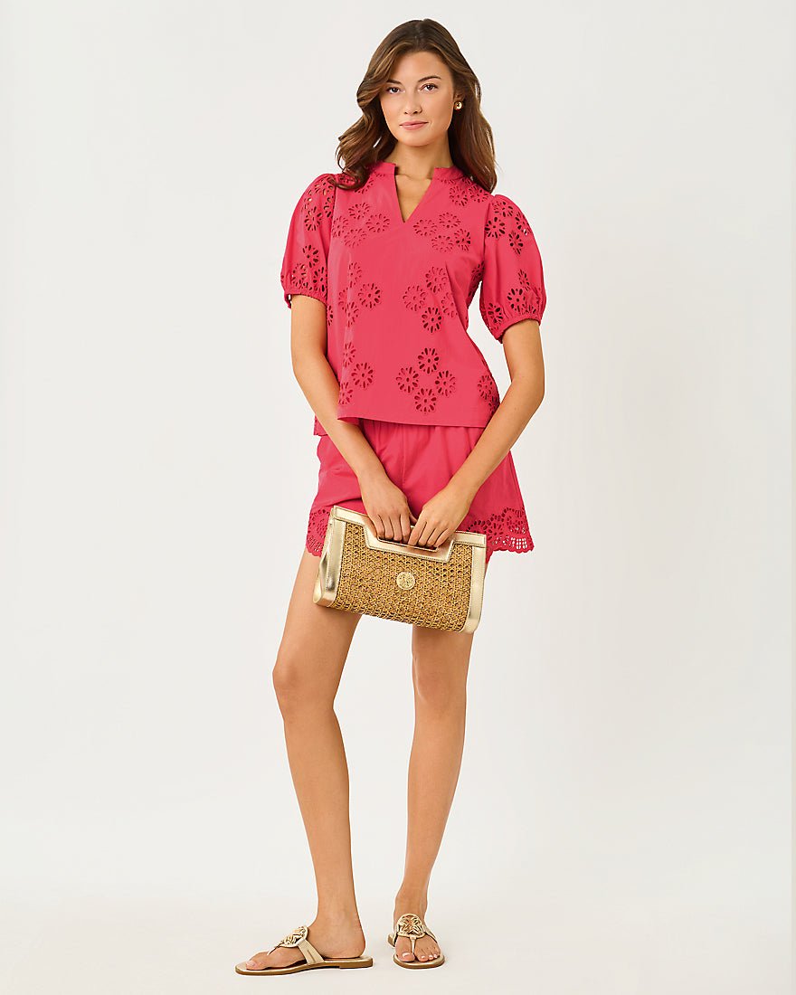 Lilly Pulitzer - Castine Short Sleeve Top - Paradise Punch Medallion Petals Eyelet