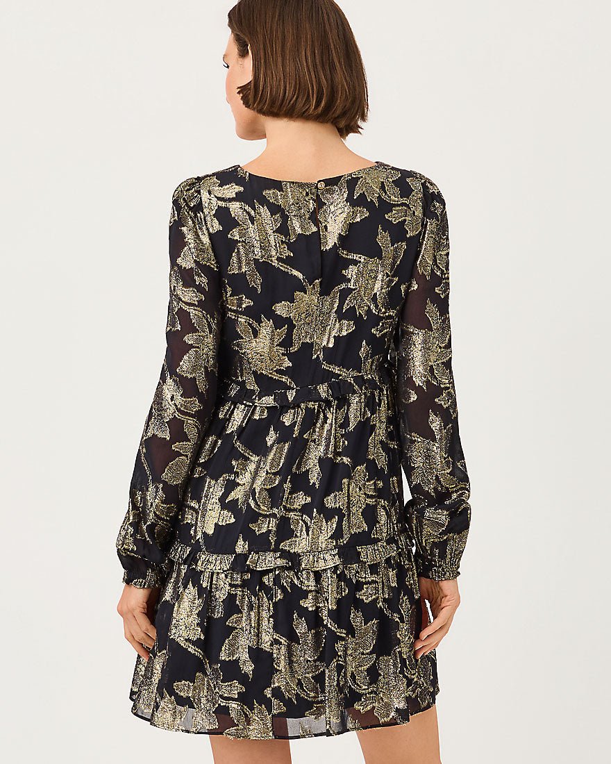 Lilly Pulitzer - Cecile Dress - Noir Falling Floral Viscose Metallic Clip