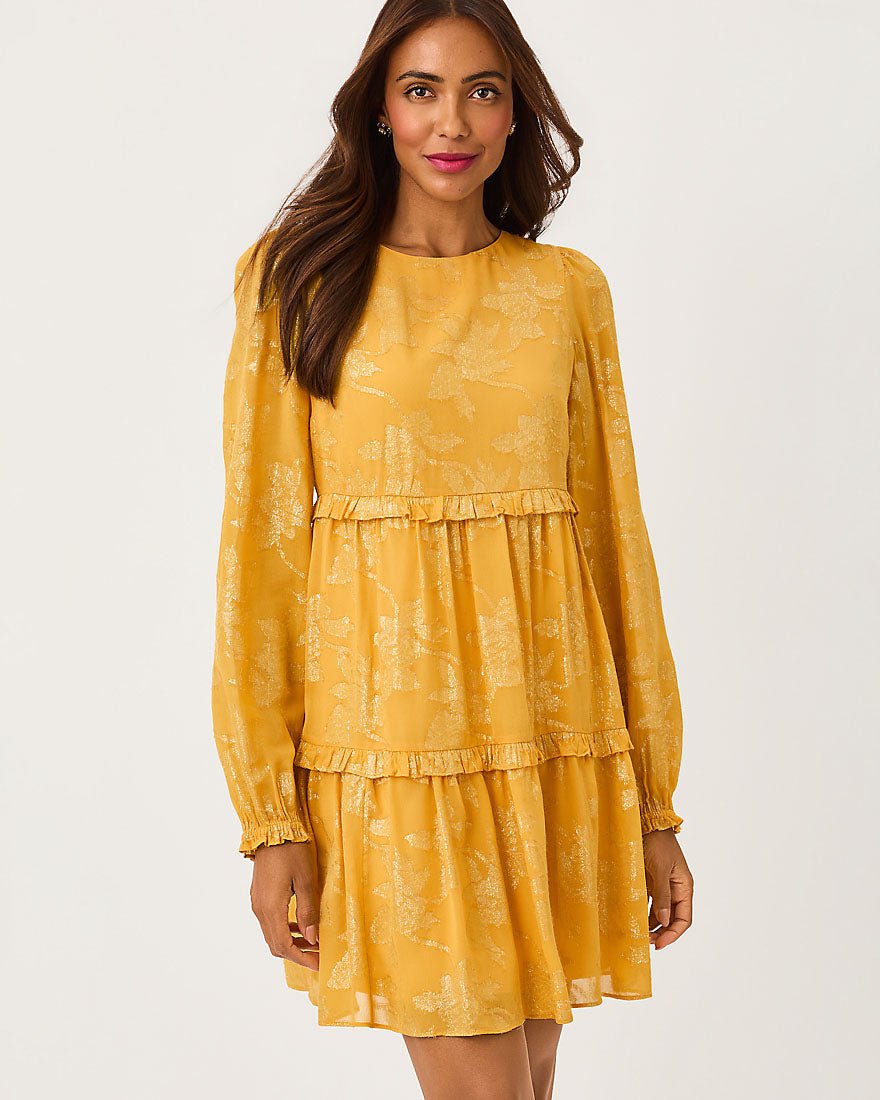 Lilly Pulitzer - Cecile Dress - Topaz Yellow Falling Floral Viscose Metallic Clip