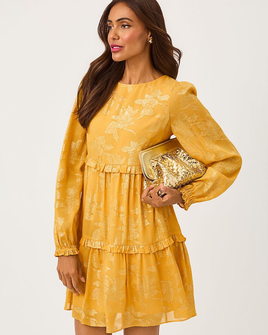 Lilly Pulitzer - Cecile Dress - Topaz Yellow Falling Floral Viscose Metallic Clip