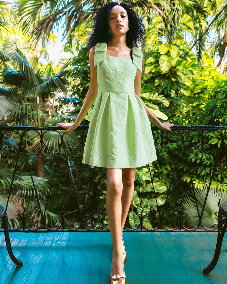 Lilly Pulitzer - Cerese Skirted Romper - Pistachio Macaron Floral Cutwork Metallic Stripe