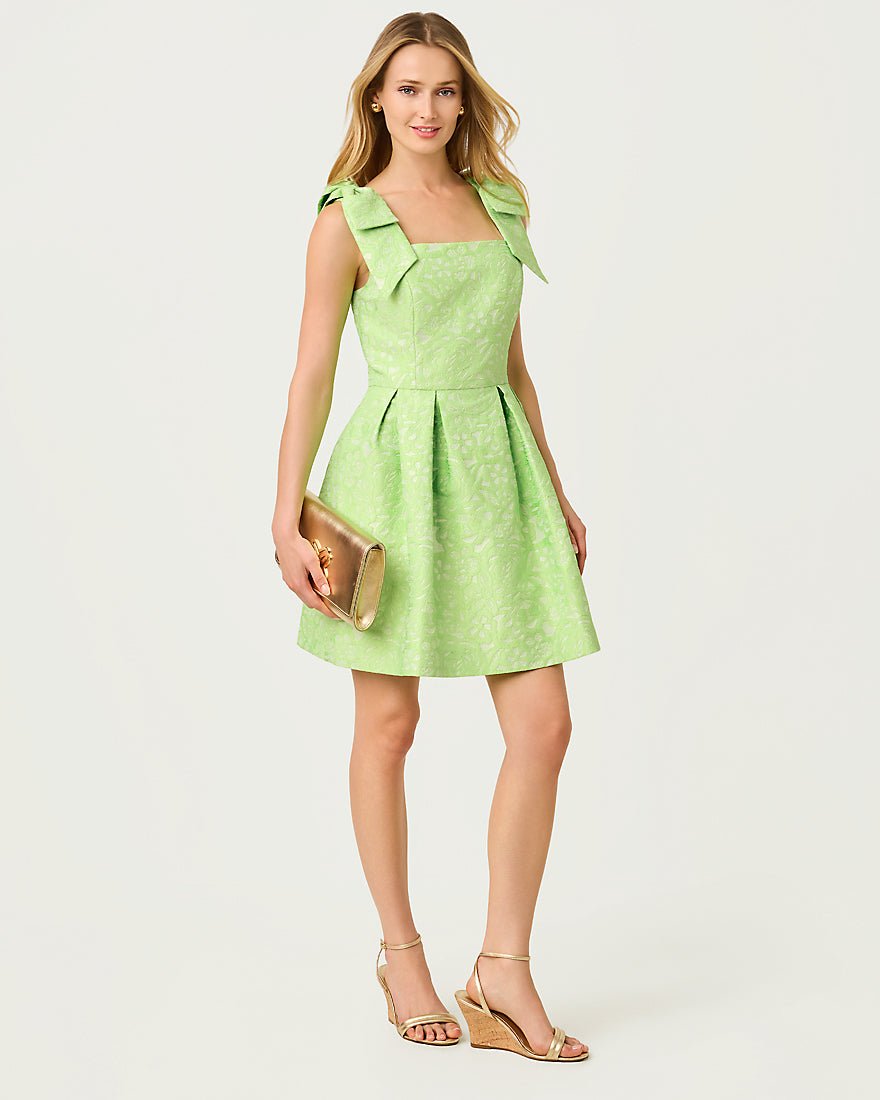 Lilly Pulitzer - Cerese Skirted Romper - Pistachio Macaron Floral Cutwork Metallic Stripe