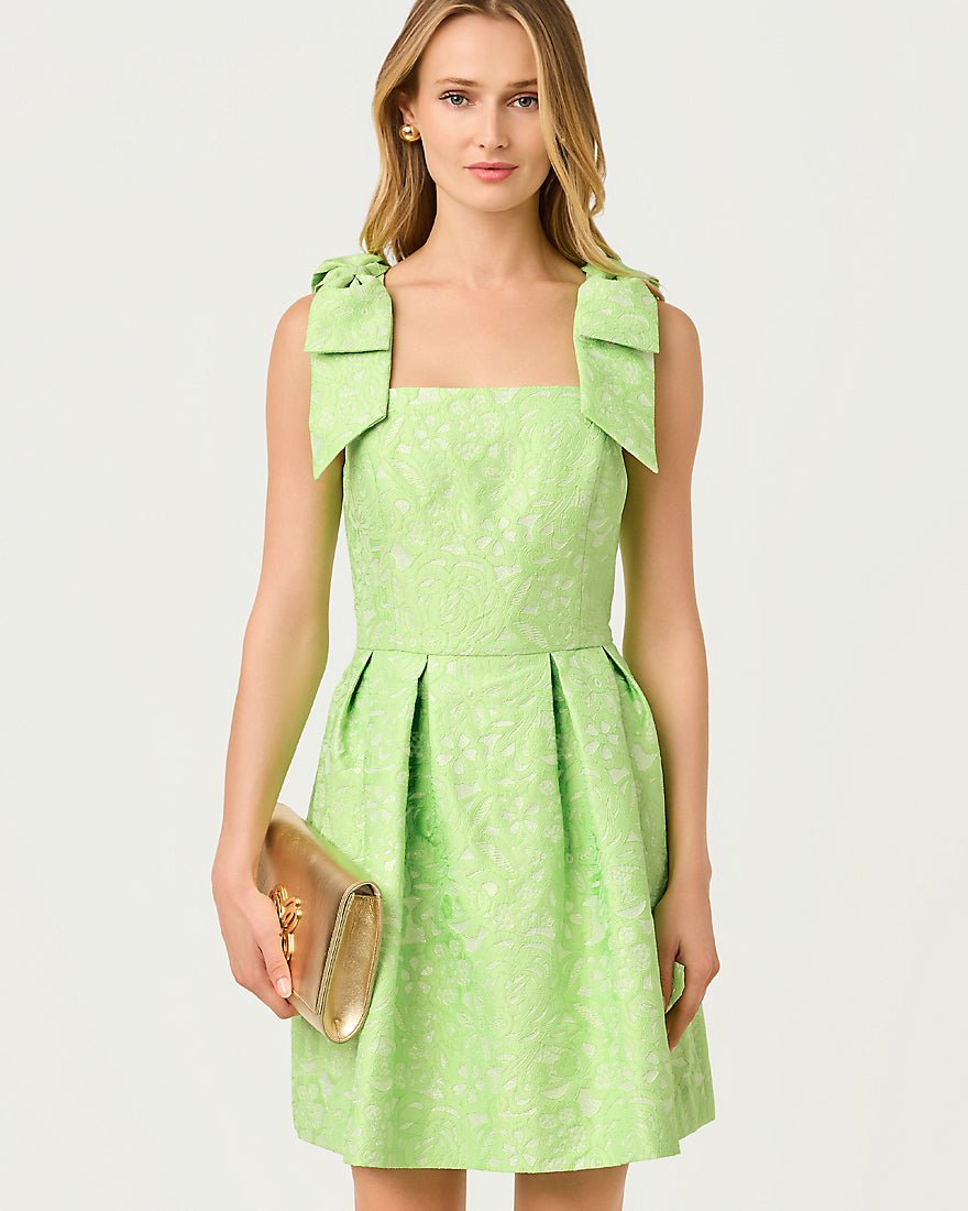 Lilly Pulitzer - Cerese Skirted Romper - Pistachio Macaron Floral Cutwork Metallic Stripe