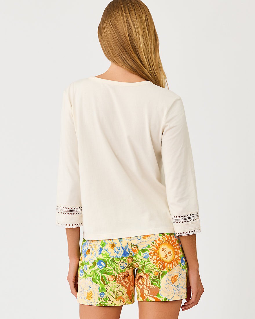 Lilly Pulitzer - Clairmont Three Quarter Sleeved Trimmed Knit Top - Coconut