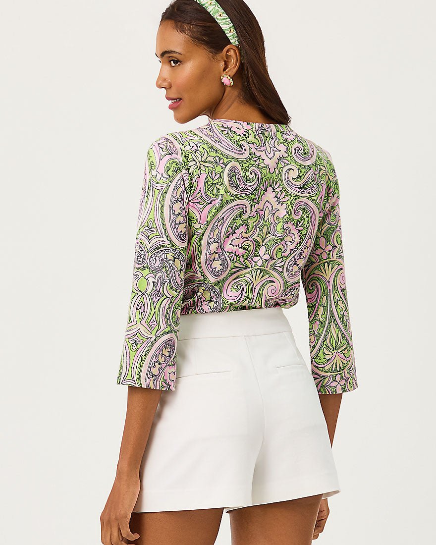 Lilly Pulitzer - Clairmont Three Quarter Sleeved Trimmed Knit Top - Lime Chiffon Estoril