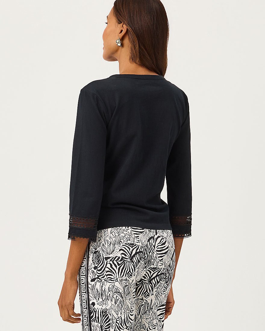 Lilly Pulitzer - Clairmont Three Quarter Sleeved Trimmed Knit Top - Noir