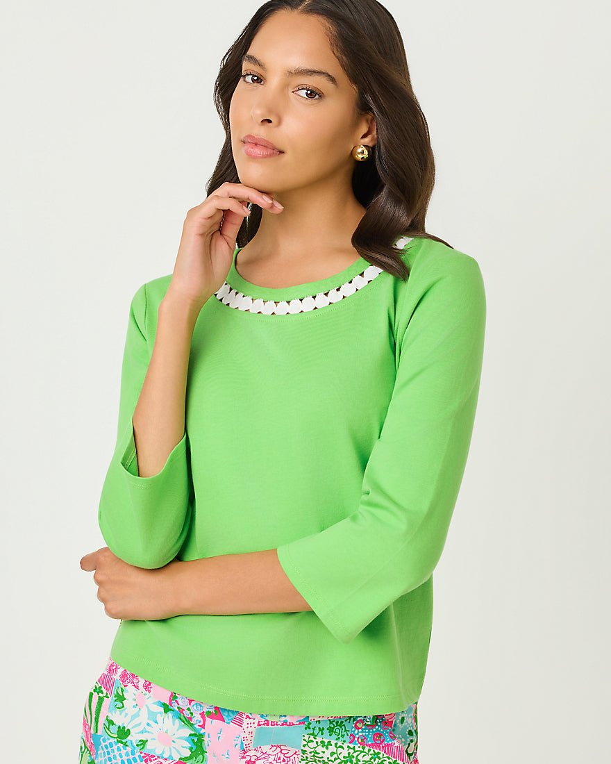 Lilly Pulitzer - Clairmont Three Quarter Sleeved Trimmed Knit Top - Resort White