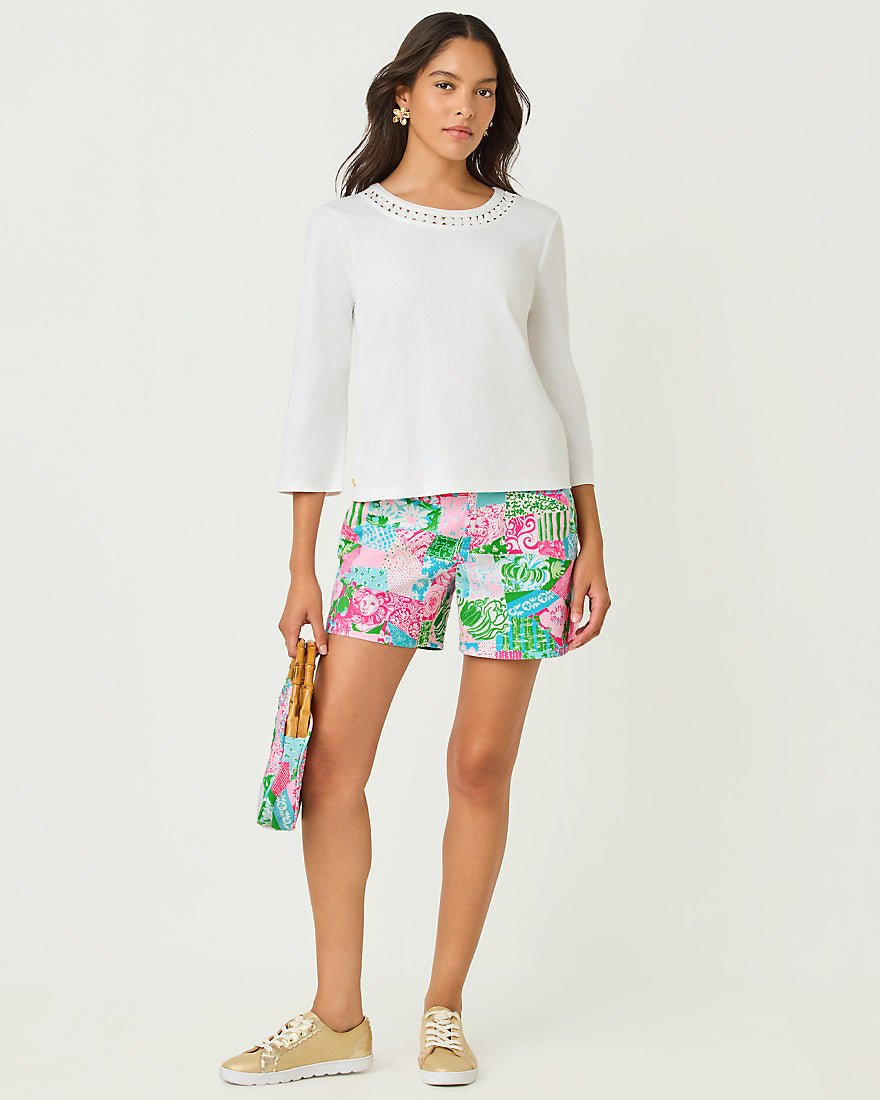 Lilly Pulitzer - Clairmont Three Quarter Sleeved Trimmed Knit Top - Resort White