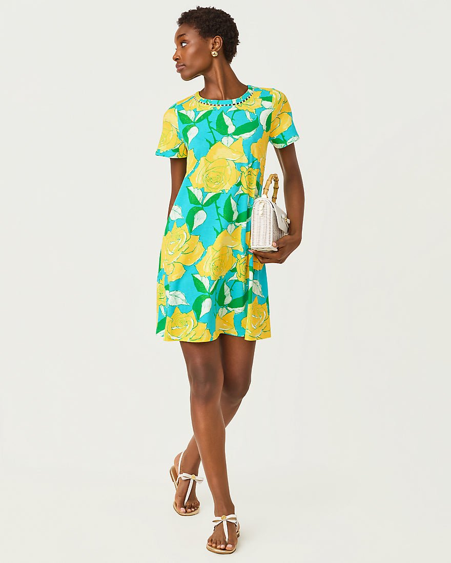 Lilly Pulitzer - Cody Short Sleeve Dress - Blue Curacao Rose Bud