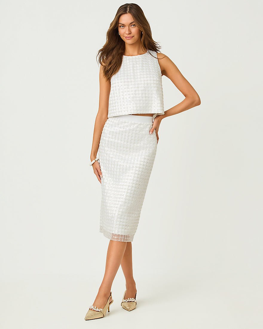 Lilly Pulitzer - Cordae Midi Skirt - Iridescent Metallic Pearl Grid Mesh