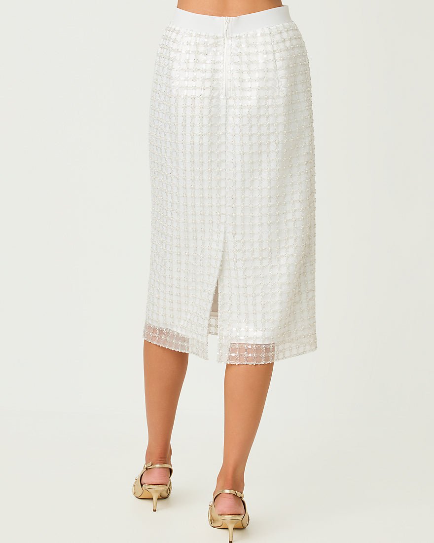 Lilly Pulitzer - Cordae Midi Skirt - Iridescent Metallic Pearl Grid Mesh