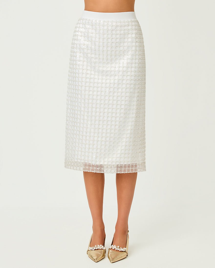 Lilly Pulitzer - Cordae Midi Skirt - Iridescent Metallic Pearl Grid Mesh