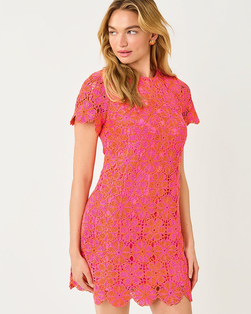 Lilly Pulitzer - Cortney Crochet Shift Dress - Cherry Blossom Pink X Sunset Orange Full Bloom