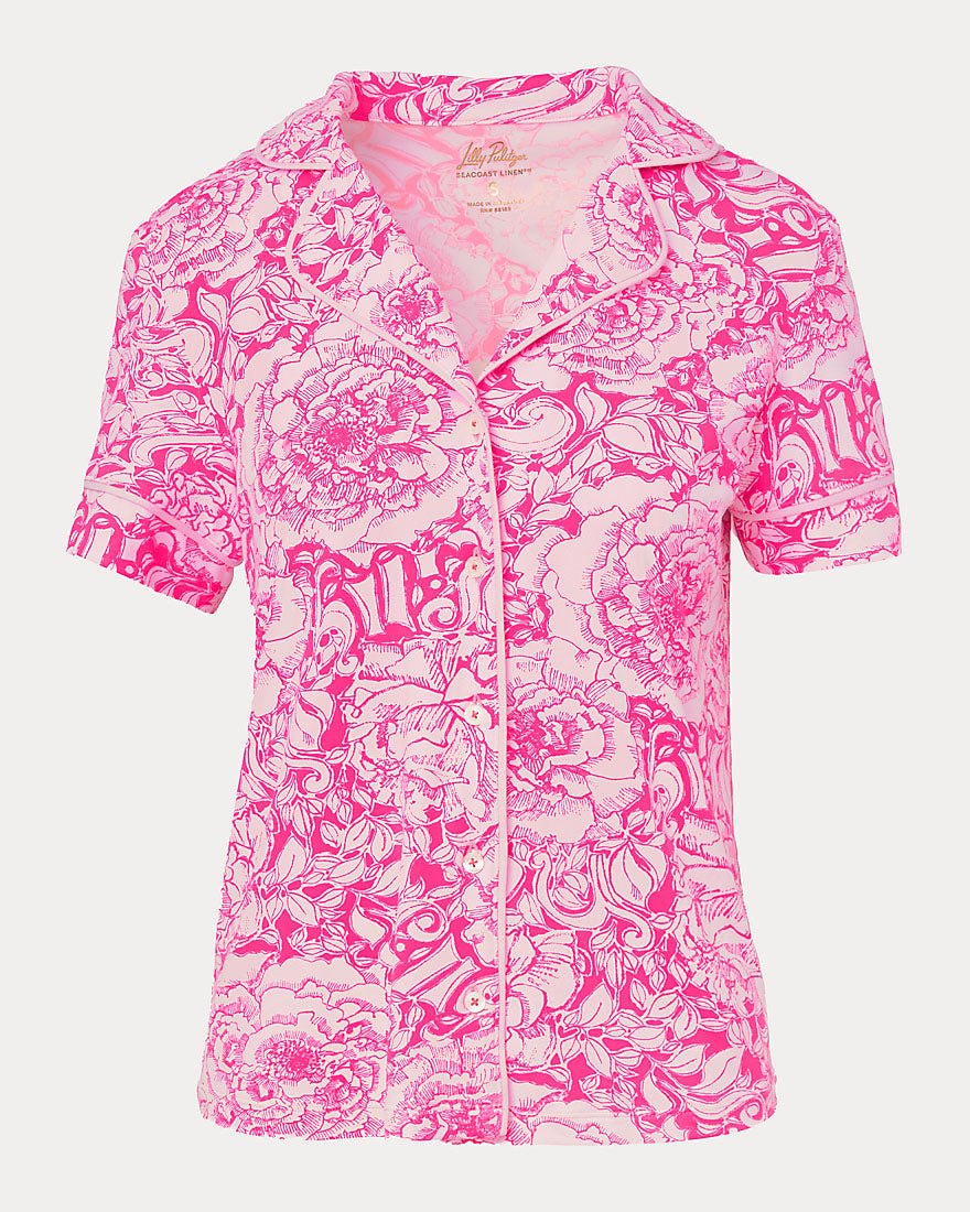 Lilly Pulitzer - Crispin Pj Button Up Top - Pink Aster A Rose By Any Other Name