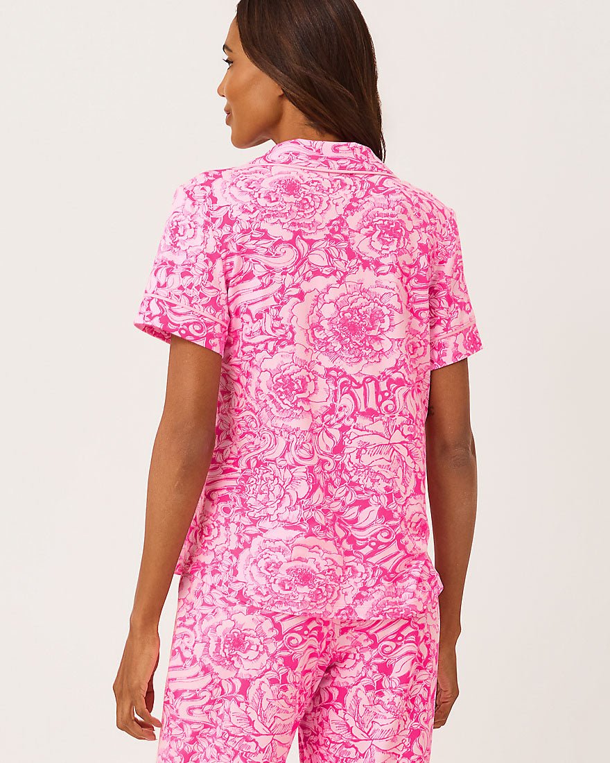 Lilly Pulitzer - Crispin Pj Button Up Top - Pink Aster A Rose By Any Other Name