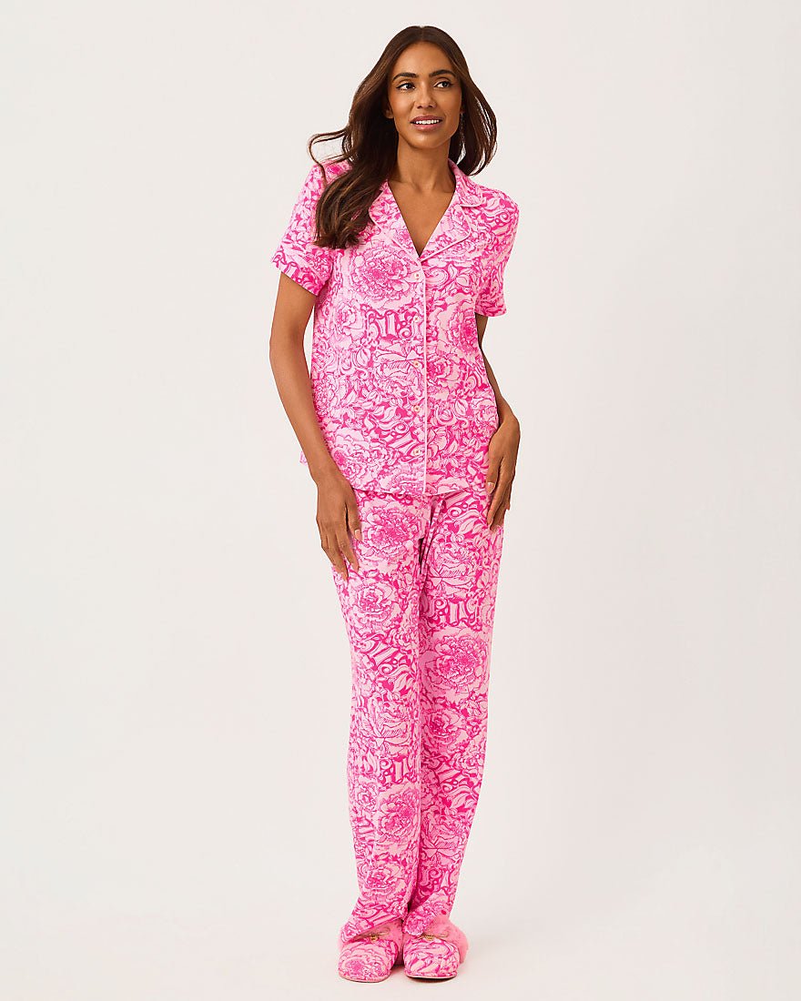 Lilly Pulitzer - Crispin Pj Button Up Top - Pink Aster A Rose By Any Other Name