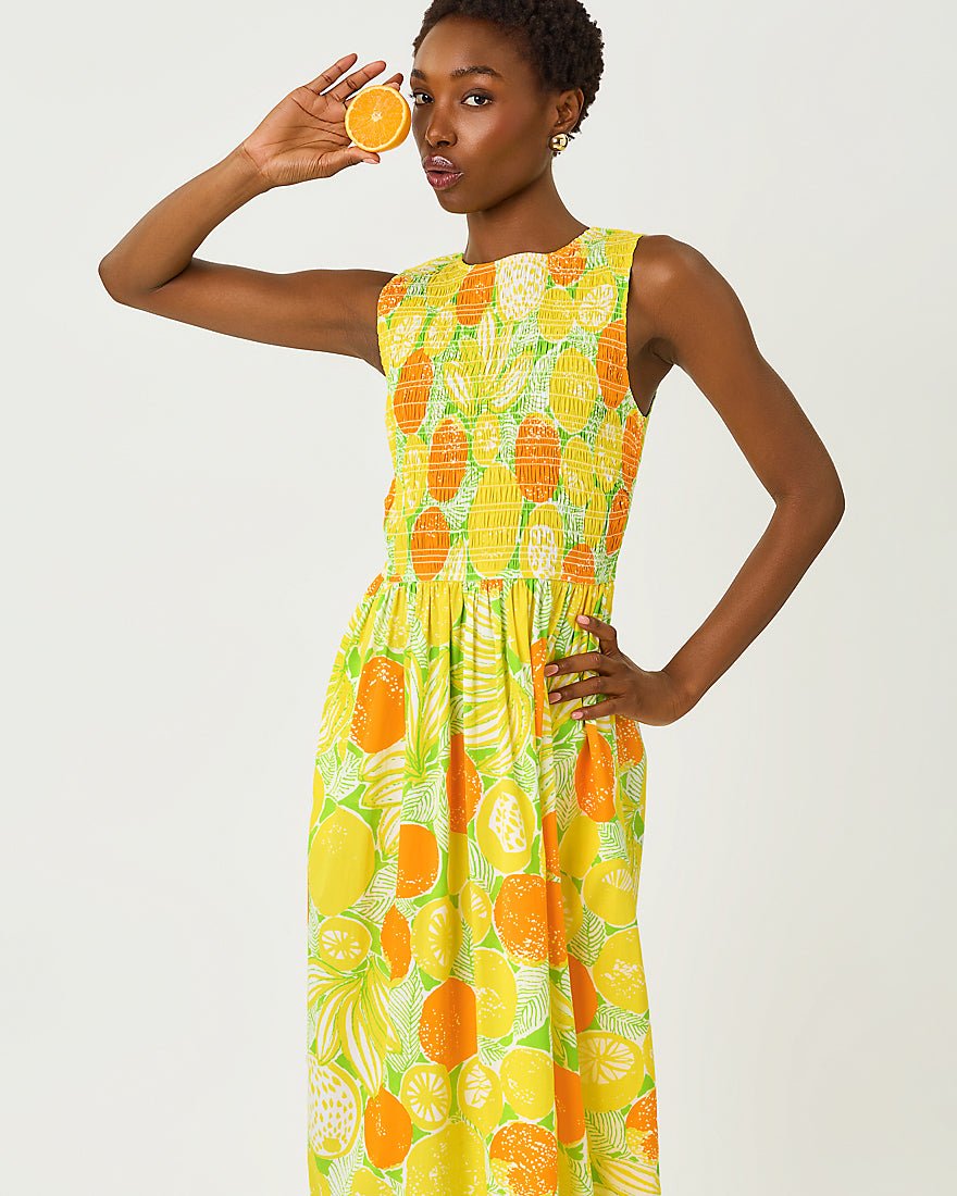 Lilly Pulitzer - Daisey Smocked Midi Dress - Island Palm Zesty