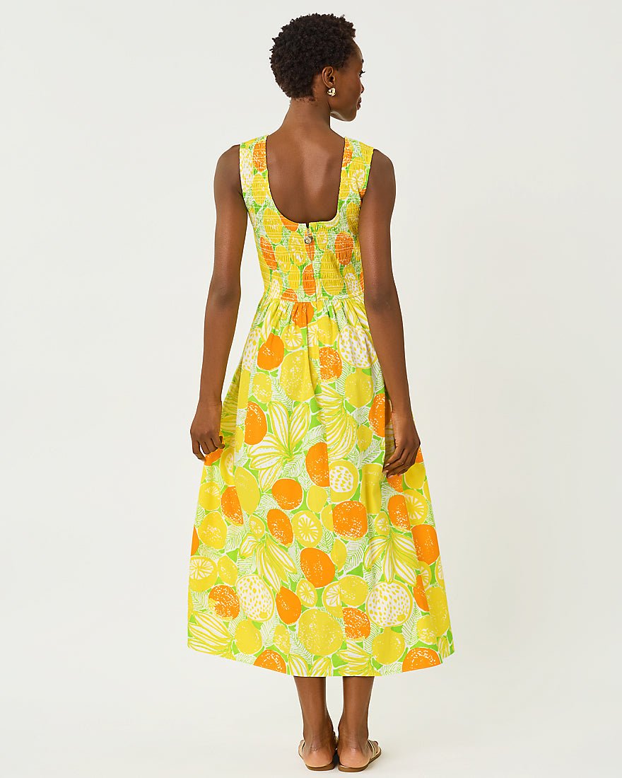 Lilly Pulitzer - Daisey Smocked Midi Dress - Island Palm Zesty