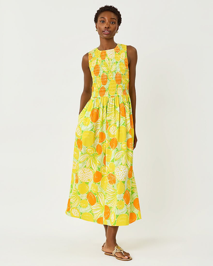 Lilly Pulitzer - Daisey Smocked Midi Dress - Island Palm Zesty