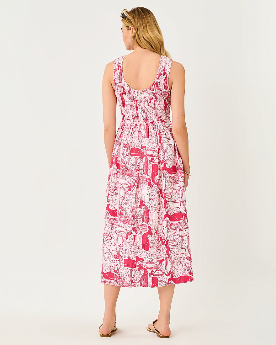 Lilly Pulitzer - Daisey Smocked Midi Dress - Paradise Punch Thar She Blows