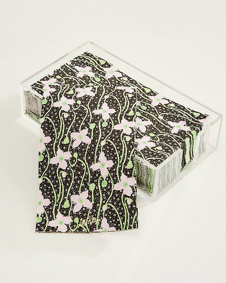 Lilly Pulitzer - Dinner Napkins With Holder - Onyx Blushing Blooms