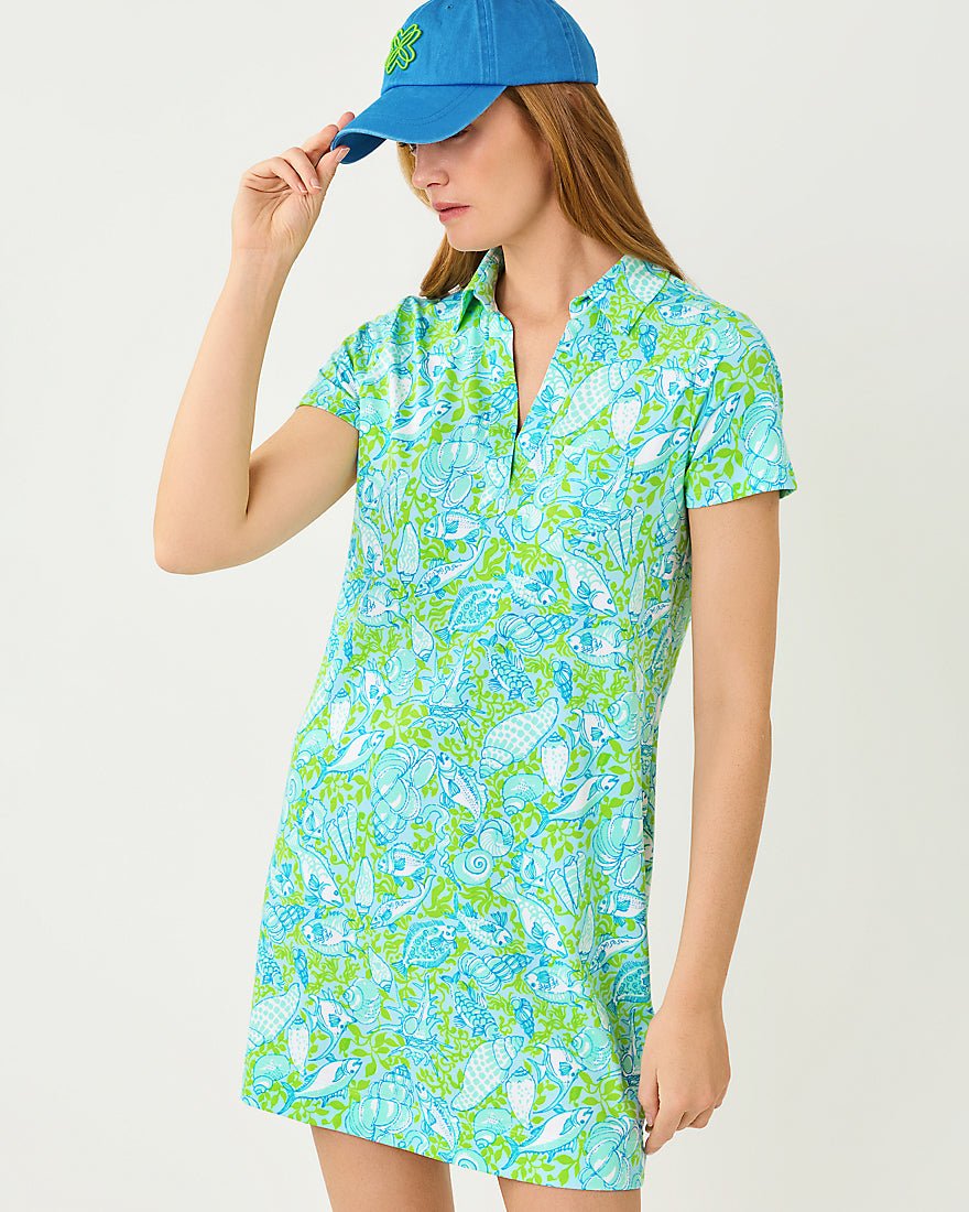 Lilly Pulitzer - Dune Upf 50 Plus Short Sleeve Dress - Day Dream Blue Throw Me A Line