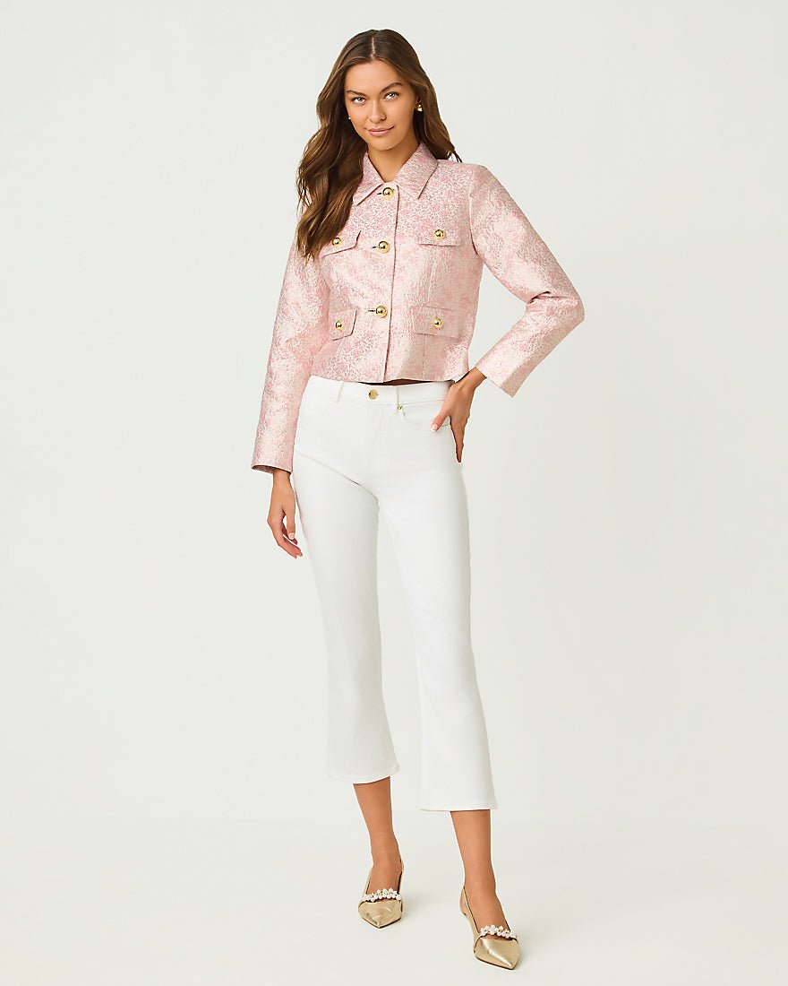 Lilly Pulitzer - Eloraina Brocade Jacket - Conch Shell Pink Ritsy Ditsy Metallic Brocade