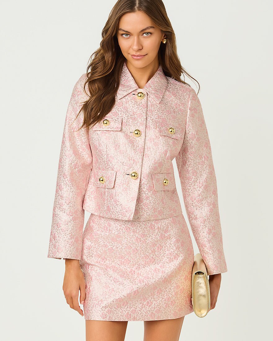 Lilly Pulitzer - Eloraina Brocade Jacket - Conch Shell Pink Ritsy Ditsy Metallic Brocade