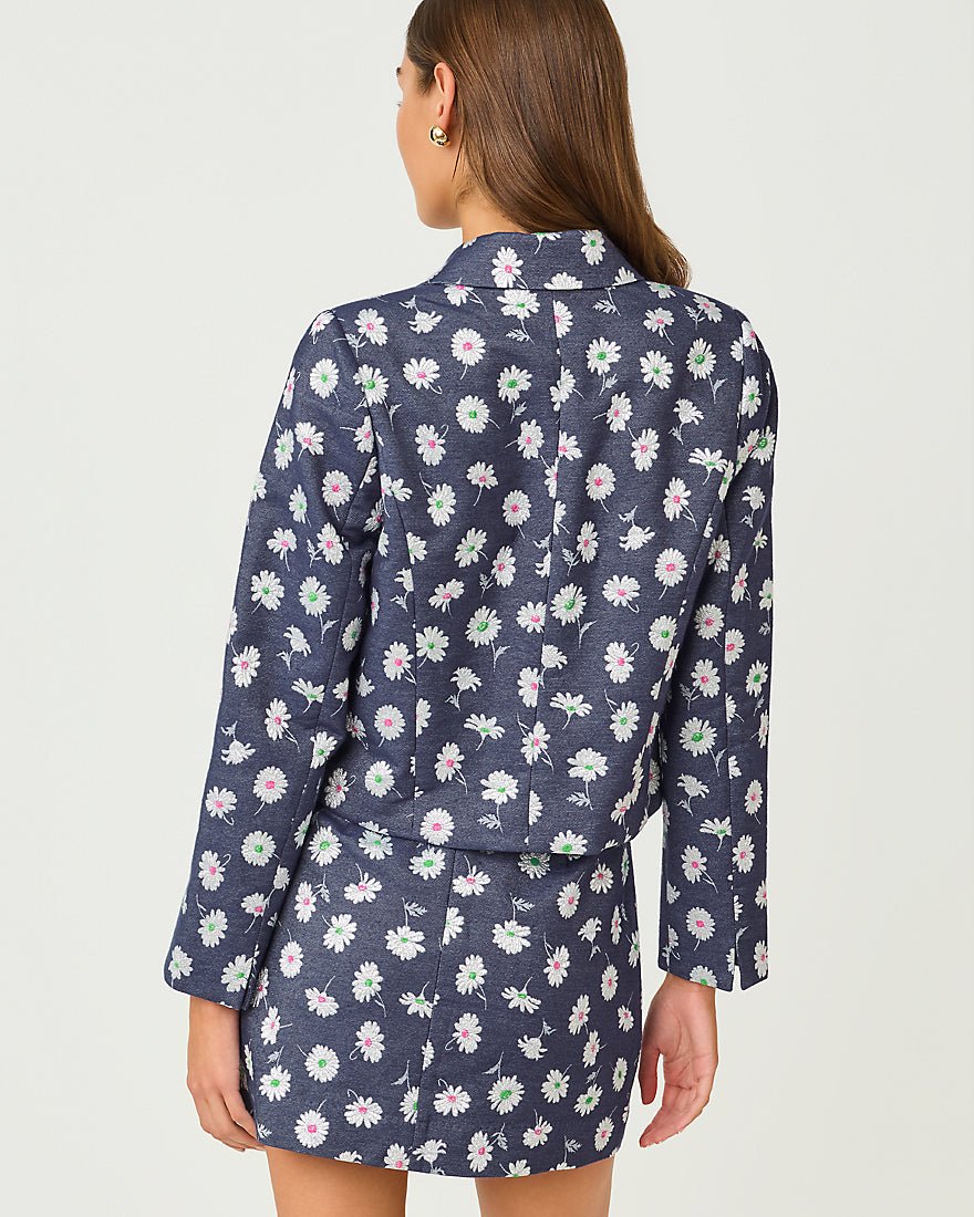 Lilly Pulitzer - Eloraina Jacquard Jacket - Low Tide Navy Petal Toss Metallic Jacquard