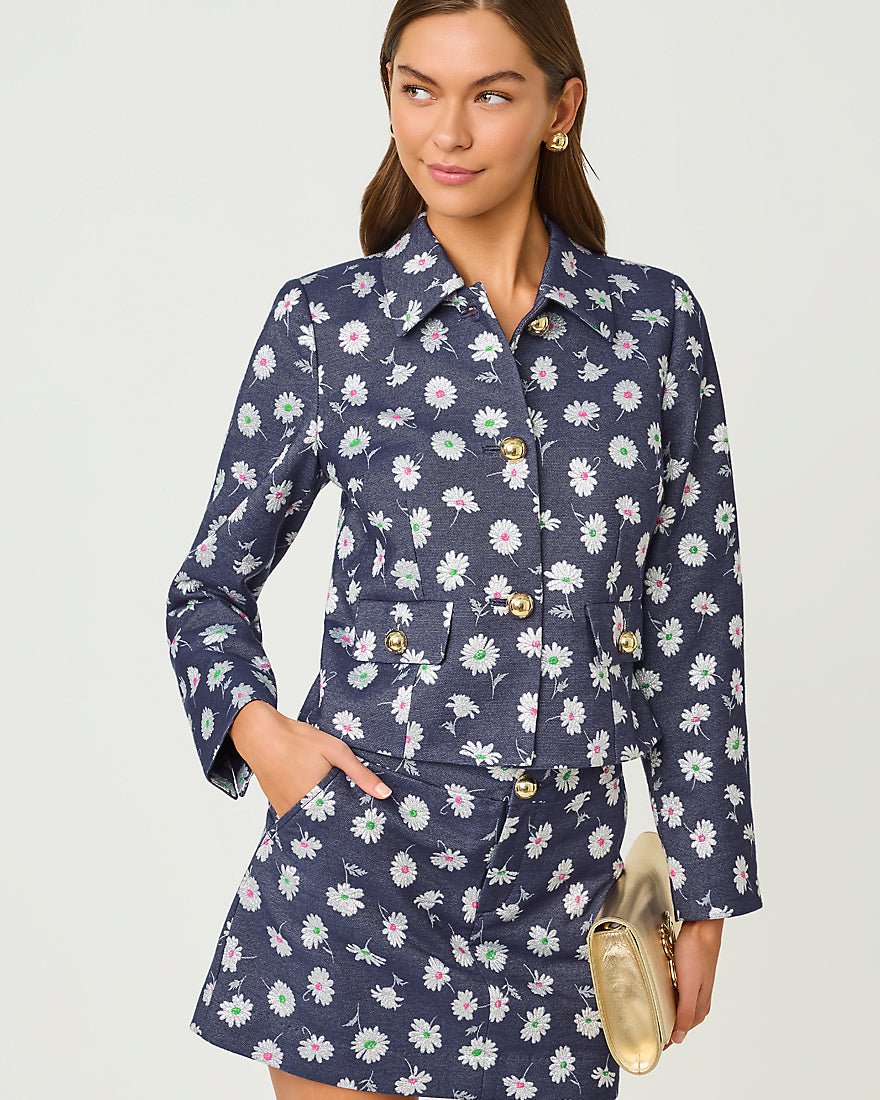 Lilly Pulitzer - Eloraina Jacquard Jacket - Low Tide Navy Petal Toss Metallic Jacquard